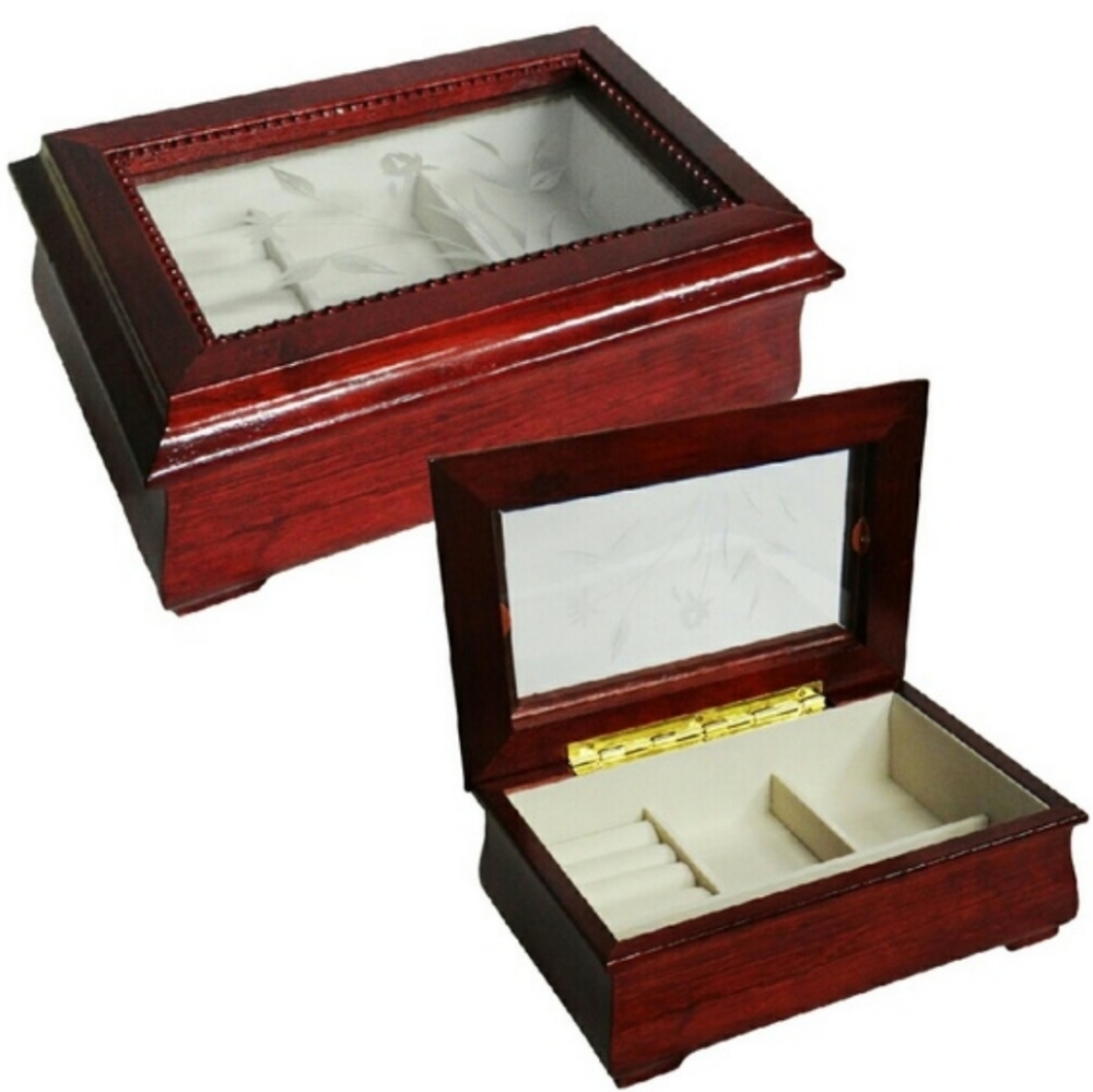🆕️ Cherry Wood Frosted Glass Jewelry Box
